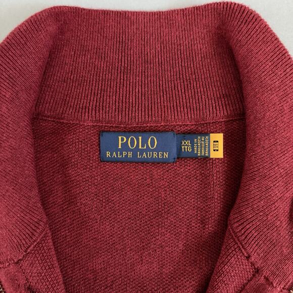 Polo Ralph Lauren Quarter Zip Maroon Red Cotton Pullover Sweater - Picture 4 of 5
